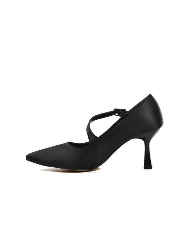 Siyah Saten Kadın Topuklu Ayakkabı 357094 - Görsel 3