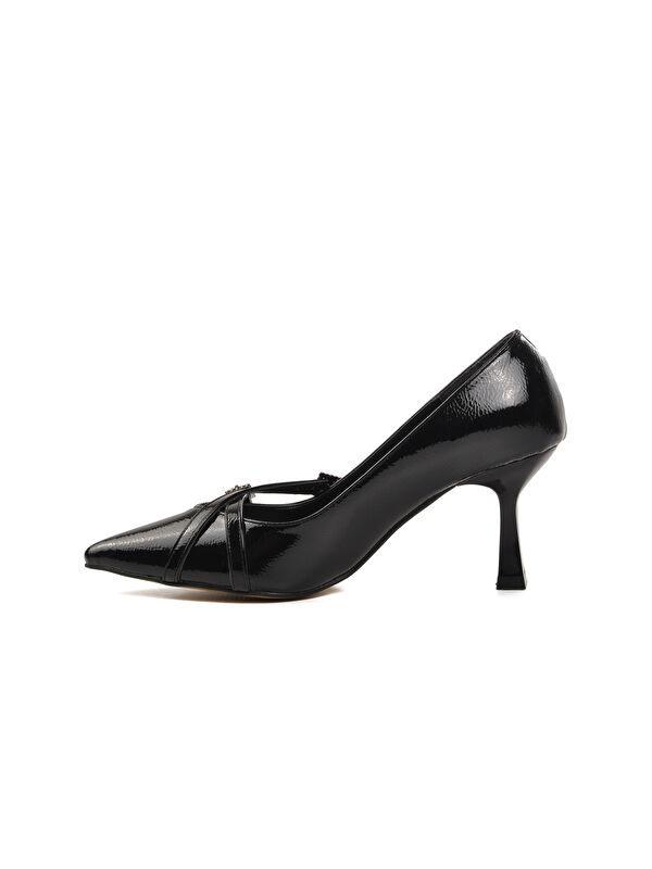 Siyah Kırışık Kadın Topuklu Ayakkabı 357095 - Görsel 3