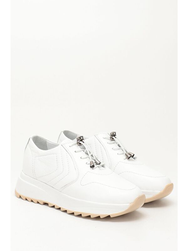 Gonderi(r) Beyaz Gonderi(r) Hakiki Deri Dolgu Taban Bağcıklı Kadın Sneaker