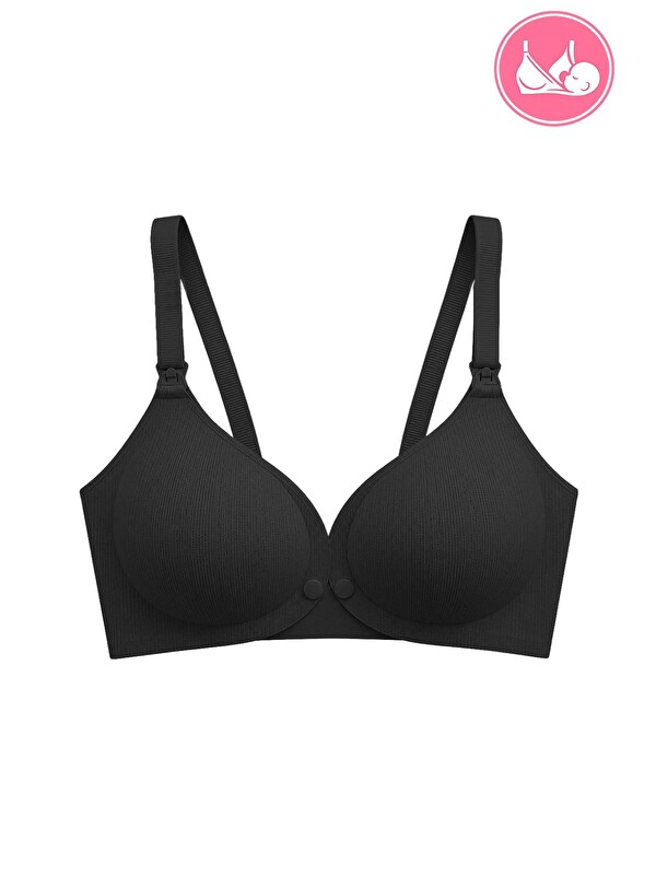 Cottonhill Seamless Bra - Mavelle | Siyah Lazer Kesim Klipsli Ve Çıtçıtlı Önü Açılabilir Emzirme Sütyeni