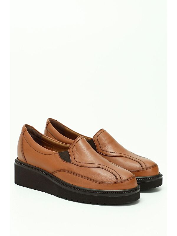 TABA Hakiki Deri Yuvarlak Burun Dolgu Taban Kadın Ayakkabı 24294 - Görsel 3