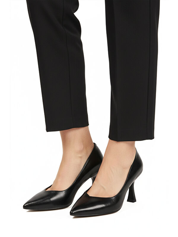 Siyah Kırışık Kısa İnce Topuklu Kadın Abiye Ayakkabı 357190 Z - Görsel 2