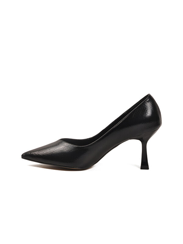 Siyah Kırışık Kısa İnce Topuklu Kadın Abiye Ayakkabı 357190 Z - Görsel 5