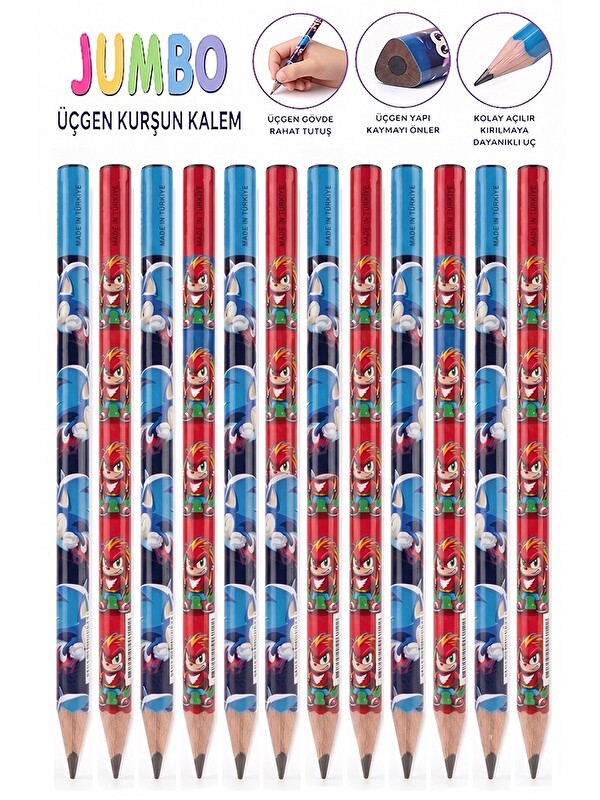 Artlantis Sonic Jumbo Kurşun Kalem 12 Adet Fatih Üçgen Başlangıç Kalemi Siyah İlk Kalemim Jumbo Kalın Kalem Ko