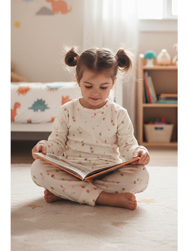 Fullamoda Çiçek Desenli Polar Kız Çocuk Pijama Takımı