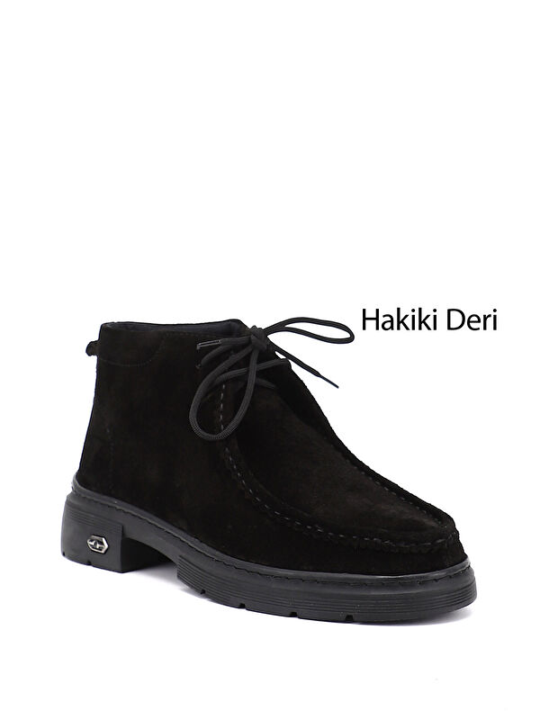 Kadın KOYU SİYAH Bağcıklı Hakiki Deri Comfort Bot - Görsel 2