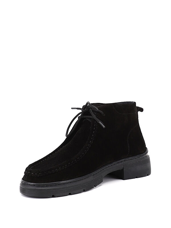 Kadın KOYU SİYAH Bağcıklı Hakiki Deri Comfort Bot - Görsel 4