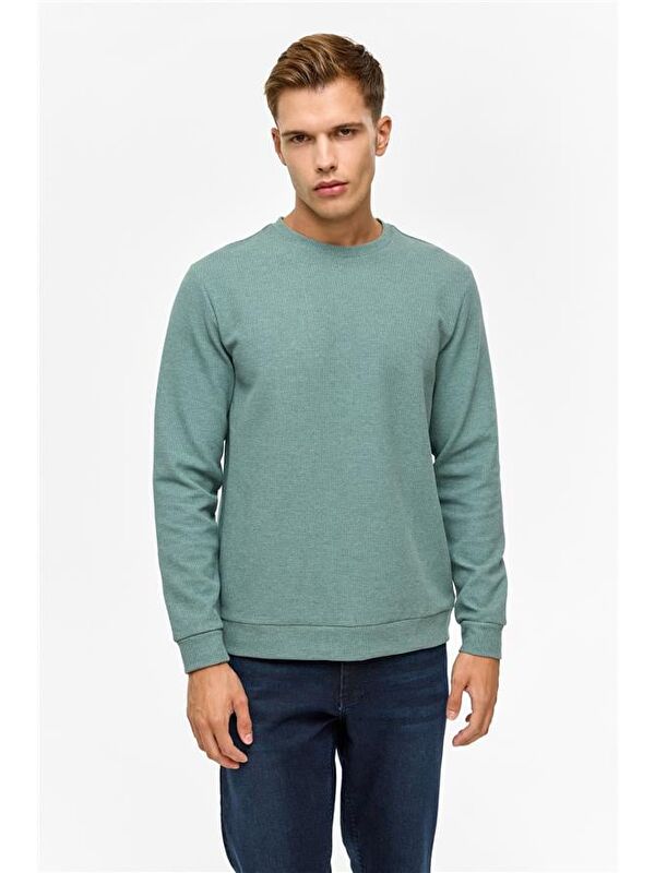 Süvari Haki Regular Düz Bisiklet Yaka Sweatshirt