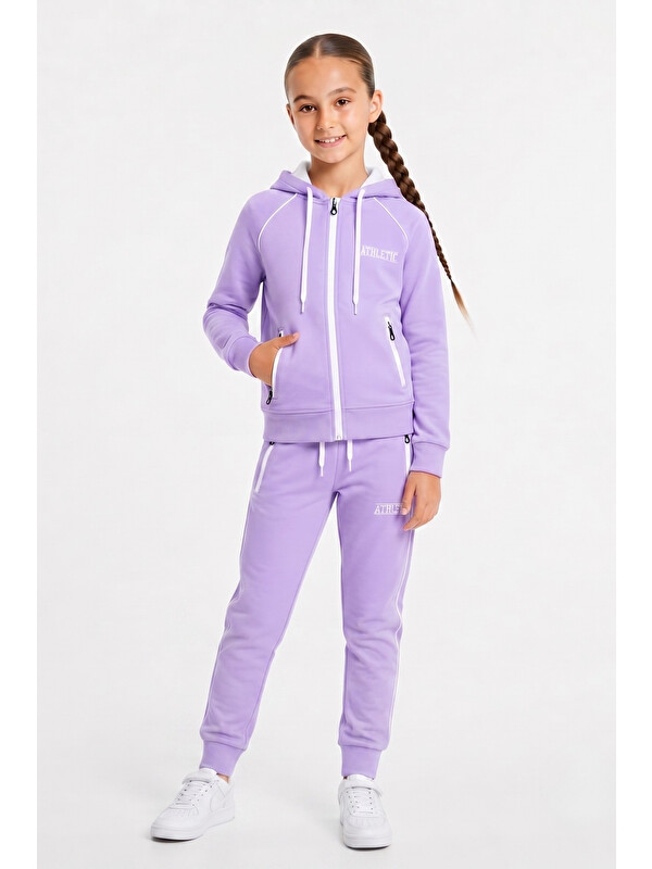 Pina Kids Kız Çocuk Scuba Atheletic Reglan Kol Kapüşonlu Dalgıç Kumaş Eşofman Takımı ESF7027