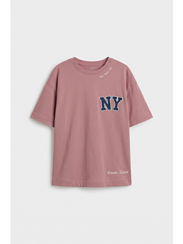 Tommylife Gül Kurusu Oversize Kısa Kollu Baskılı Kız Çocuk T-Shirt - 75174