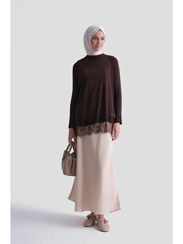 ARMİNE Dantelli Rayon Tunik Acı Kahve