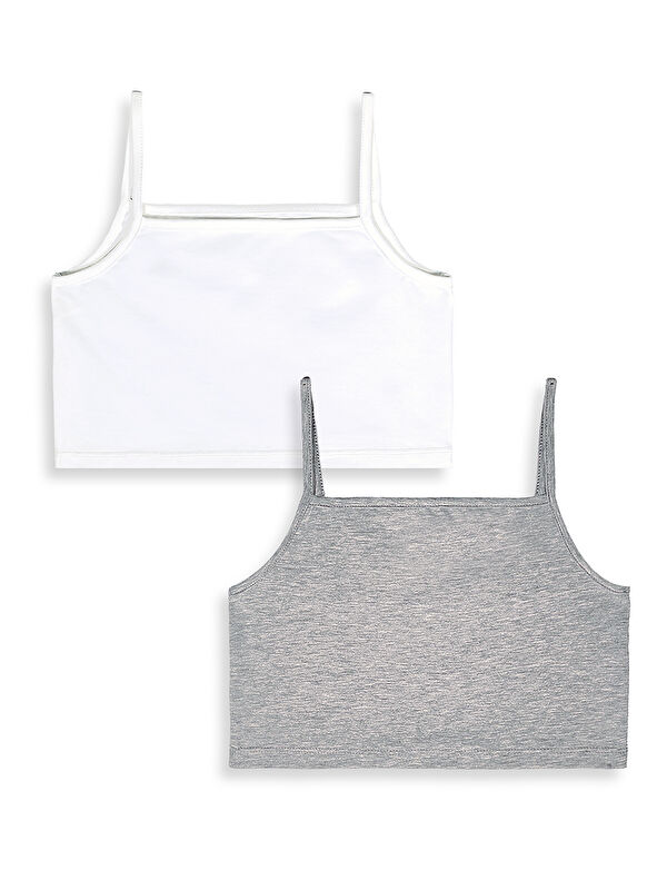 Denokids Kız Çocuk Gri Beyaz Crop Askılı 2'li Takım