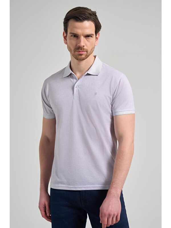 İMZA Gri Kısa Kol Baskılı Pike Polo Yaka Cepsiz Esnek Casual Slim Fit Tişört 1011250151