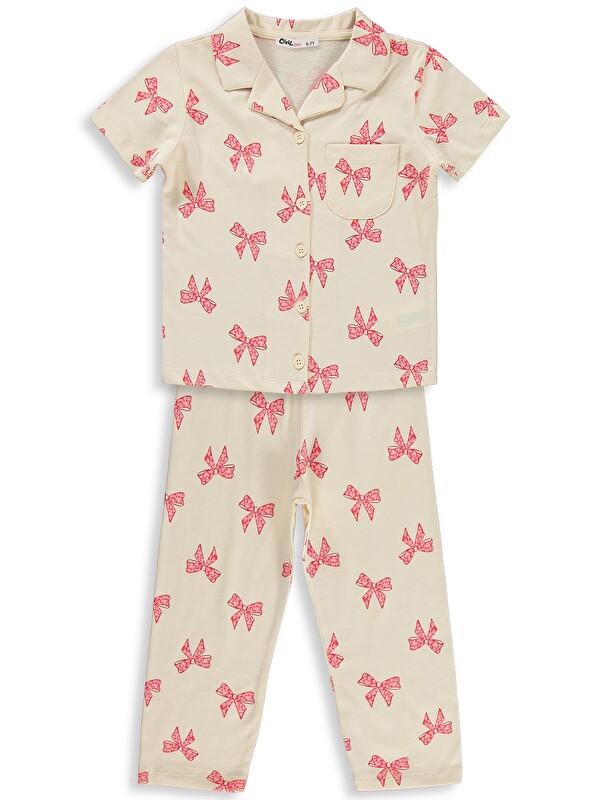 Civil Girls Fiyonk Desenli 6-9 Yaş Pijama Takımı - Fil Dişi