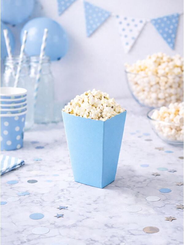 Parti Adresi Patlamış Mısır Kutusu Popcorn Kutusu Mavi 8'li