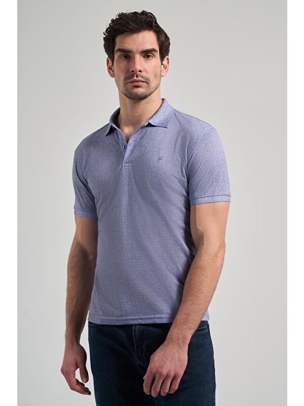 İMZA Lacivert Kısa Kol Baskılı Pike Polo Yaka Cepsiz Esnek Casual Slim Fit Tişört 1011250151