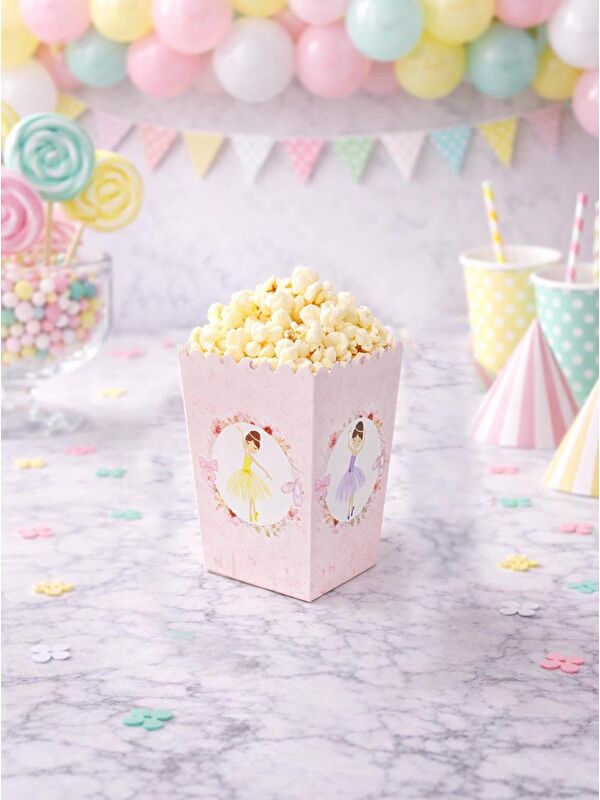 Parti Adresi Balerin Temalı Karton Mısır Kutusu Popcorn Kutusu 8'li