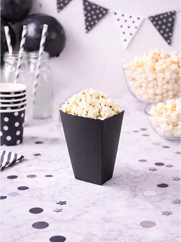 Parti Adresi Patlamış Mısır Kutusu Popcorn Kutusu Siyah 8'Li