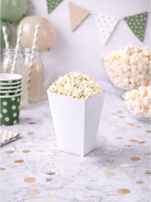 Parti Adresi Patlamış Mısır Kutusu Popcorn Kutusu Beyaz 8'li