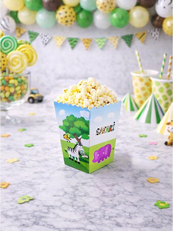 Parti Adresi Safari Konseptli Patlamış Mısır Kutusu Popcorn Kutusu 8'li