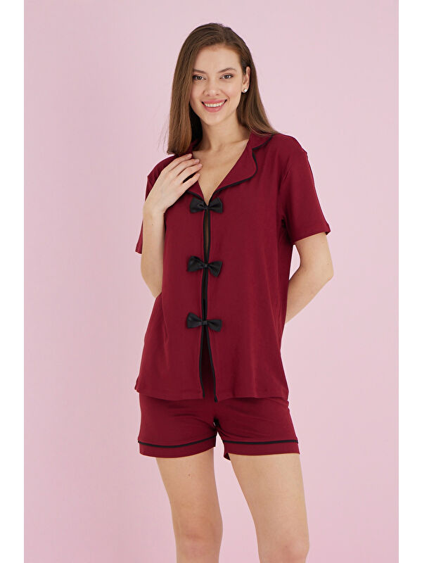 Fullamoda Fiyonklu Gömlek Yaka Şortlu Pijama Takımı