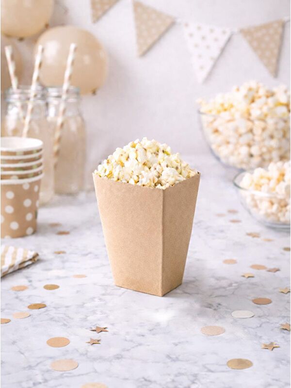 Parti Adresi Patlamış Mısır Kutusu Popcorn Kutusu Kraft  8'li
