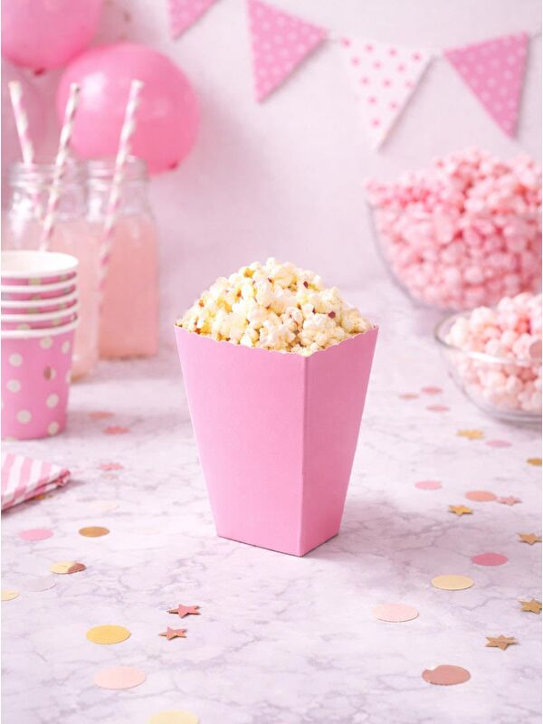 Parti Adresi Patlamış Mısır Kutusu Popcorn Kutusu Pembe 8'li