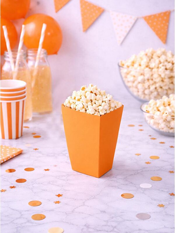 Parti Adresi Patlamış Mısır Kutusu Popcorn Kutusu Turuncu 8'li
