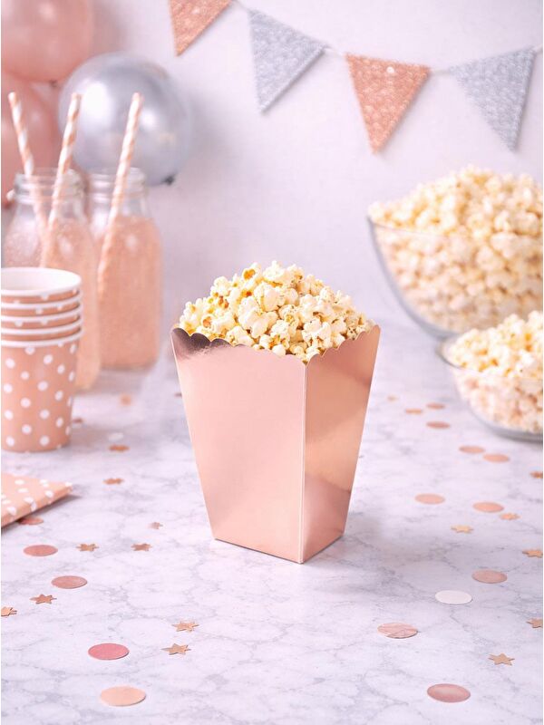 Parti Adresi Patlamış Mısır Kutusu Popcorn Kutusu Metalik Rose Gold 8'li