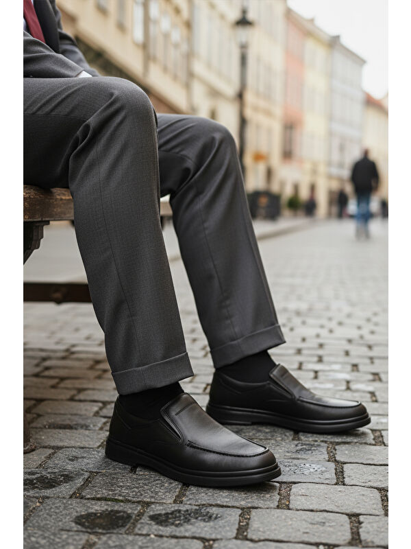 Siyah Hakiki Deri Erkek Casual Ayakkabı DSN 2029 M - Görsel 4