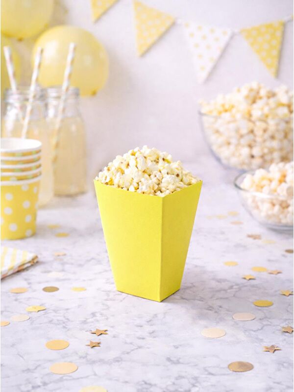 Parti Adresi Patlamış Mısır Kutusu Popcorn Kutusu Sarı 8'li