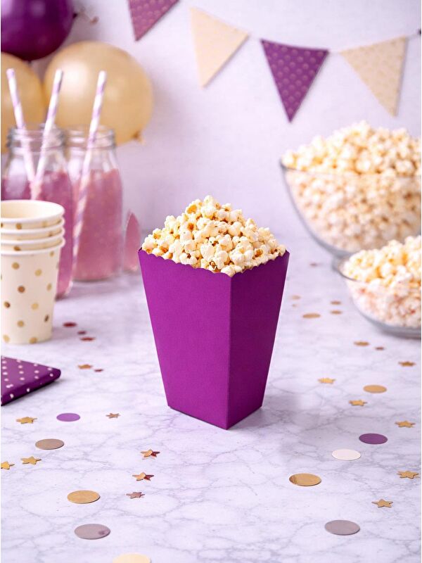 Parti Adresi Patlamış Mısır Kutusu Popcorn Kutusu Mor 8'li