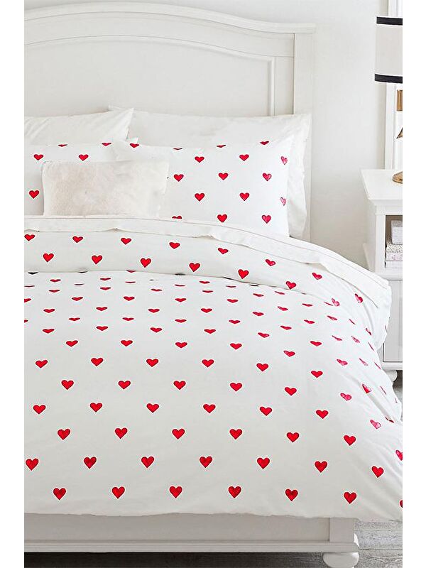 Mulberry Heart Çift Kişilik Çarşafı Lastikli Kalpli Nevresim Takımı