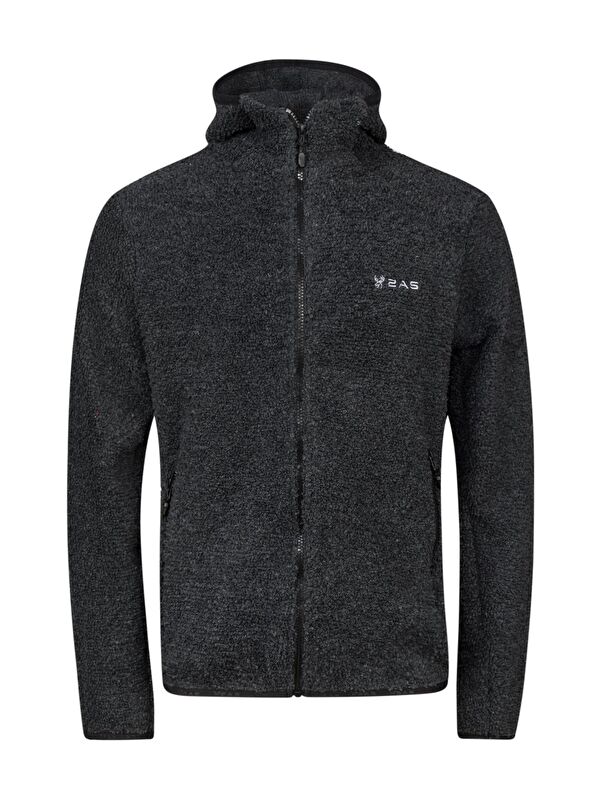 2AS Edgar Kapüşonlu Havlu Merino Erkek Fermuarlı Sweatshirt Hırka Siyah