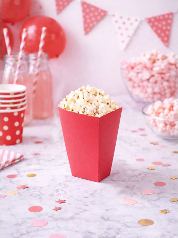 Parti Adresi Patlamış Mısır Kutusu Popcorn Kutusu Kırmızı 8'li