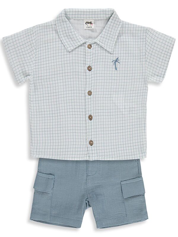 Civil Baby Erkek Bebek Müslin Kareli 6-18 Ay Takım - Ekru 12-18 Ay