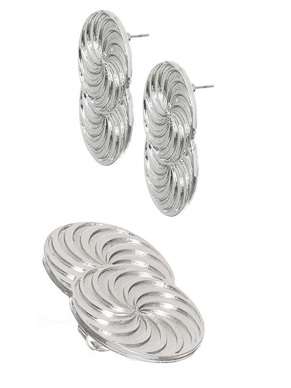 Labalaba Kadın Lak  Kaplama Çivili Model Spiral Baskılı Tasarım Küpe &Yüzük Set