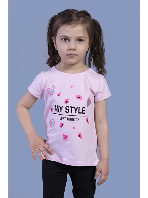 Toontoykids Kız Çocuk Kalp Baskılı Tişört