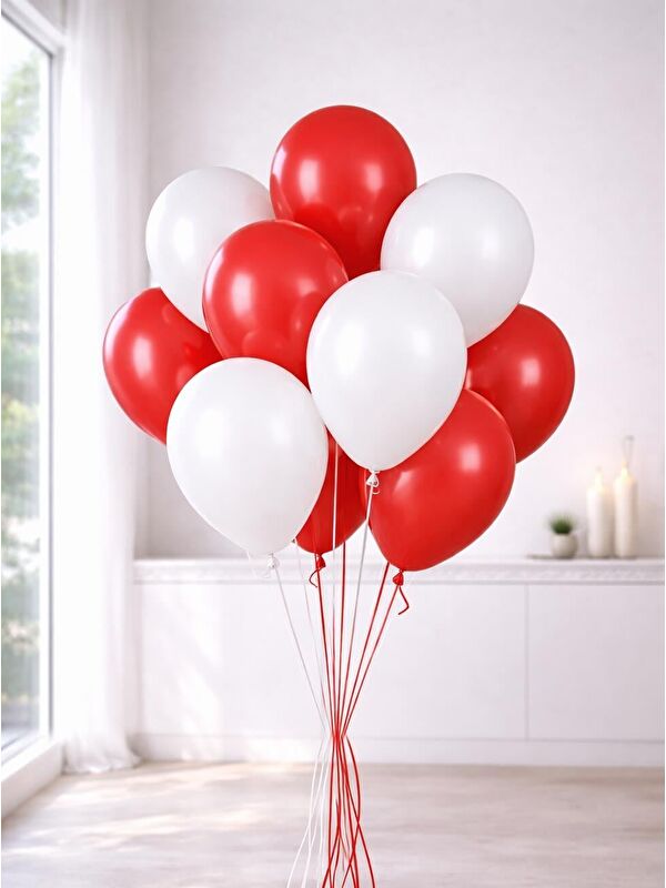 Parti Adresi Kırmızı ve Beyaz Balon Demeti - 10'lu Set