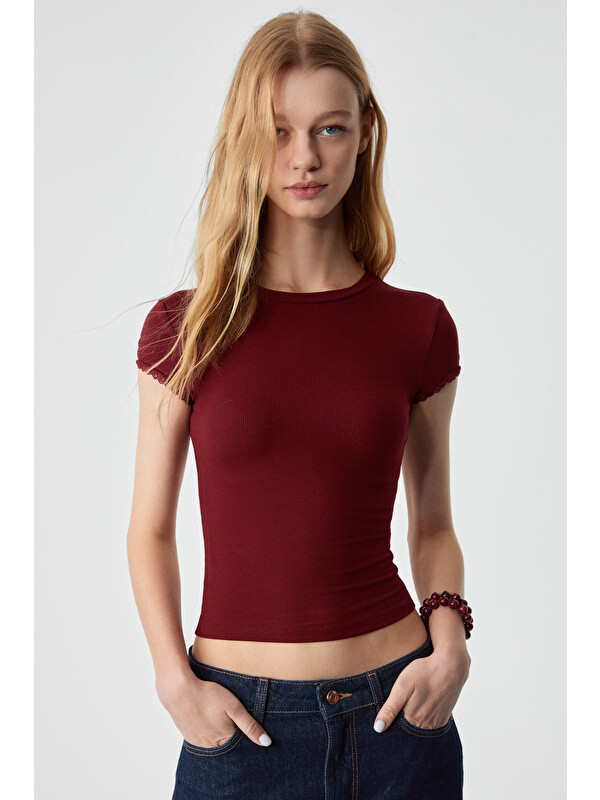 GRIMELANGE DULCE Kadın Slim Fit Kısa Kollu KİREMİT T-Shirt