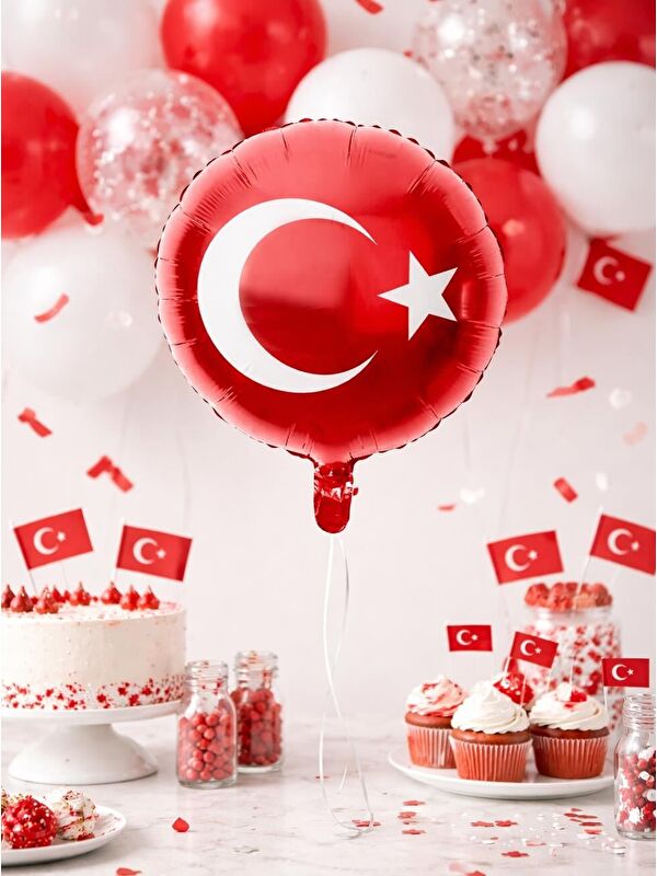 Parti Adresi Türk Bayrağı Baskılı Folyo Balon 18 inc 45 cm