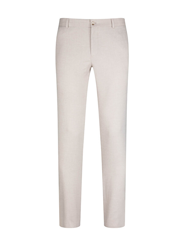 Hatemoğlu Bej Regular Fit Yandan Cepli Keten Pantolon