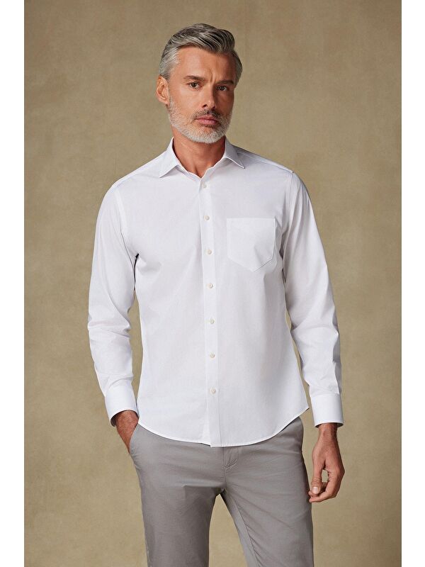ABBATE Bb Club Lima Poplin Pamuk Polyester Regular Fit Beyaz Klasik Yaka Erkek Düz Gömlek
