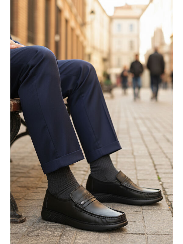 Siyah Hakiki Deri Erkek Casual Ayakkabı DSN 2030 M - Görsel 4