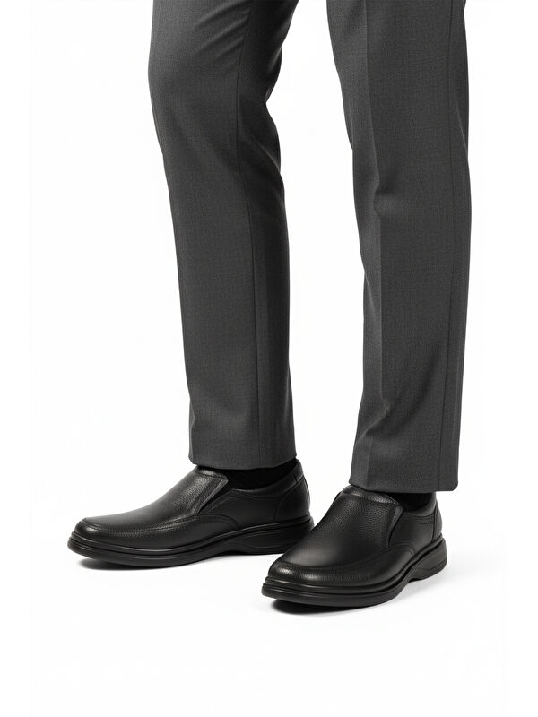 Siyah Kırışık Hakiki Deri Erkek Casual Ayakkabı DSN 2035 M - Görsel 2