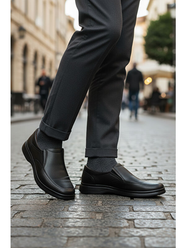 Siyah Kırışık Hakiki Deri Erkek Casual Ayakkabı DSN 2035 M - Görsel 4