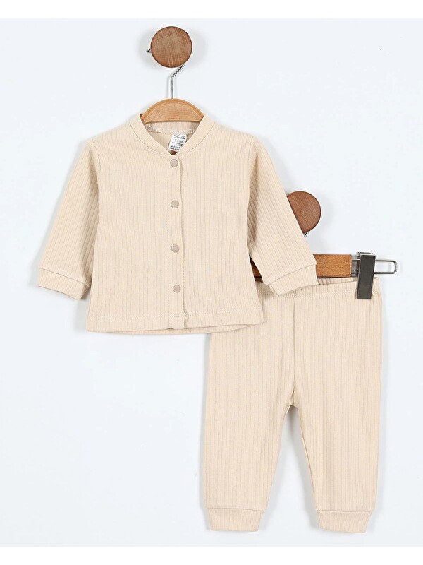 Ege Bebek Çıtçıtlı %100 Pamuk Yenidoğan Fitilli Alt Üst Pijama Takım