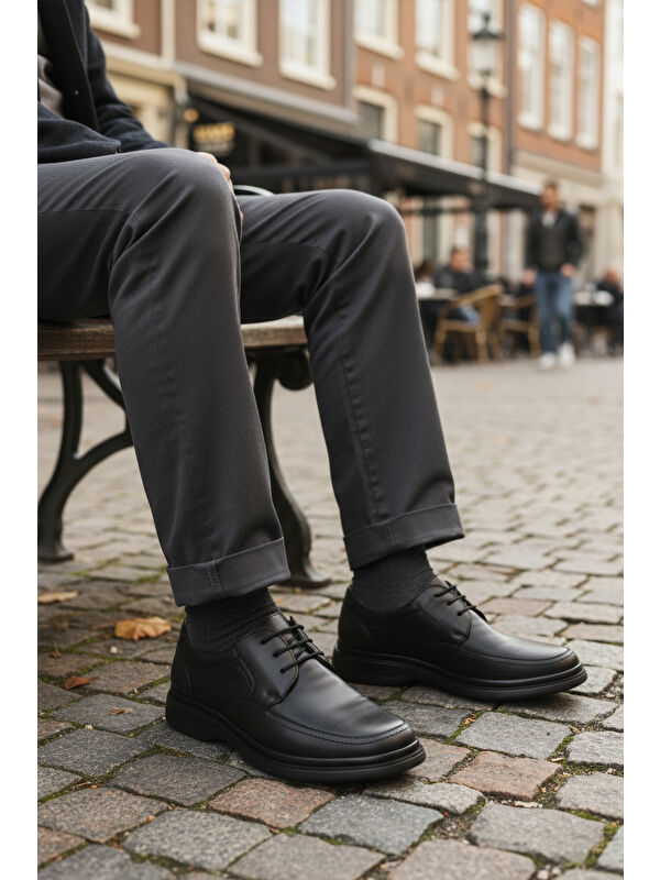 Siyah Hakiki Deri Erkek Casual Ayakkabı DSN 2038 M - Görsel 4