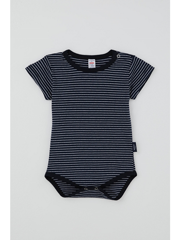 Breeze Erkek Çocuk Çıtçıtlı Kısa Kollu Zıbın Body Çizgili Lacivert (1-3 Yaş)