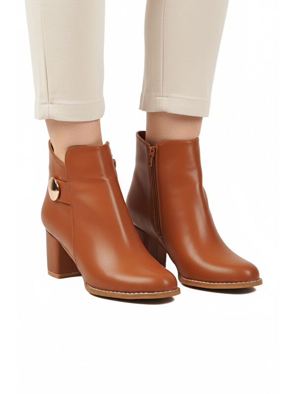 Taba Dar Kalıp İçi Polarlı Fermuarlı Topuklu Kadın Bot 262325 Z - Görsel 2